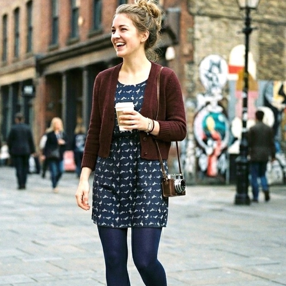 XS Women Navy Shift Dress Lily Rose Twee Bird & Paisley Print 3/4 Sleeve